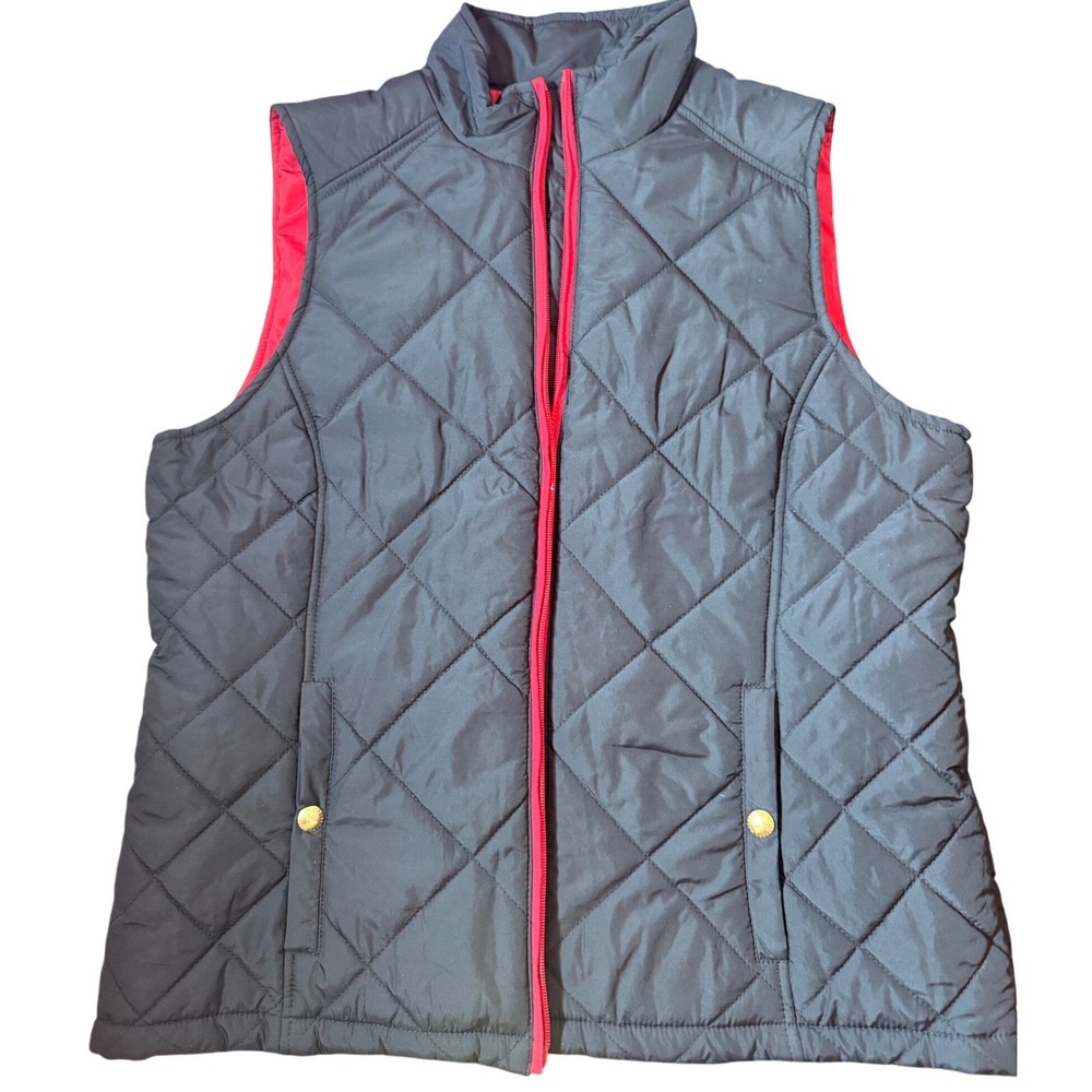Lauren Ralph Lauren Quilted Vest Womens Large Black Red Polyester Equestrian